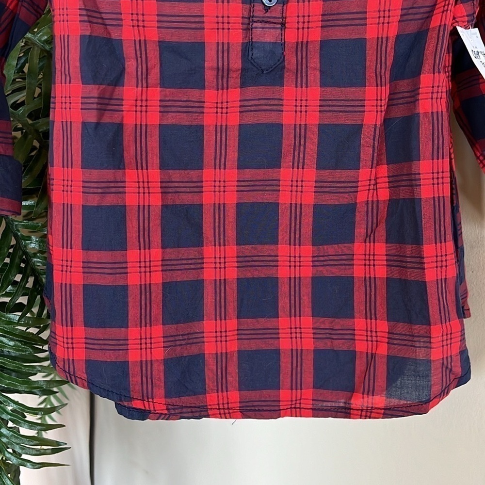 Brand New OshKosh B’Gosh Red & Navy Blue Plaid Shirt Button Up Cotton Blouse - Picture 7 of 10